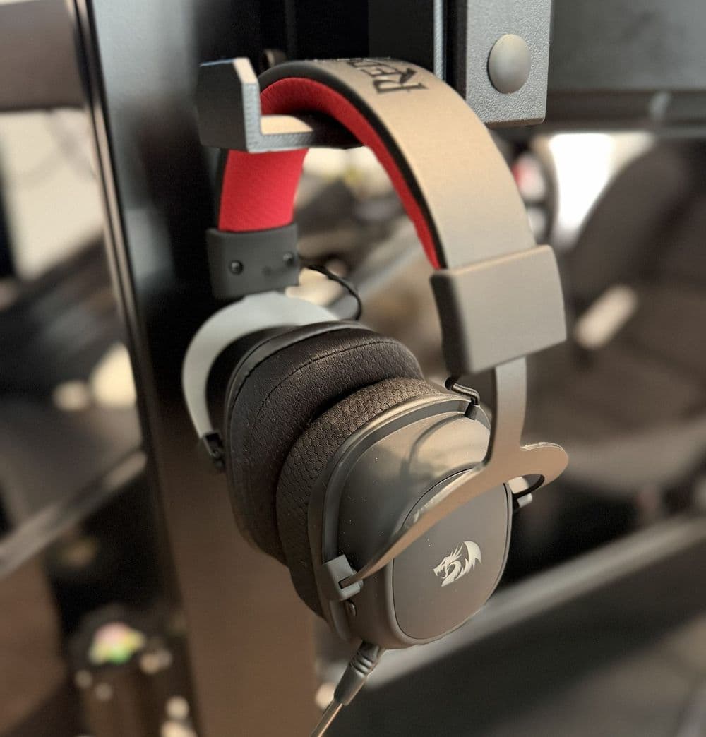 Headset hanging on a mount built into the rig
