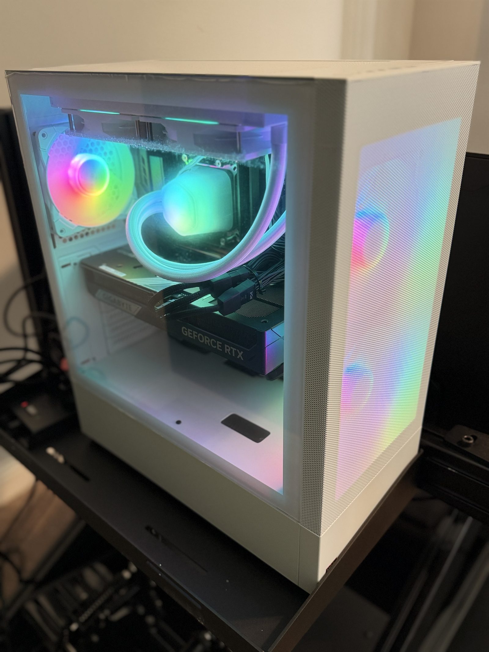 Custom white gaming PC with RGB cooling